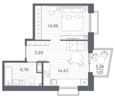 1 ккв № 434 Корп.: 3 , Секция 3.2_8  в ЖК Респект
