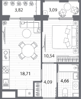 2 ккв (Евро) № 147 Корп.: 1 , Секция 1.3  в ЖК Респект