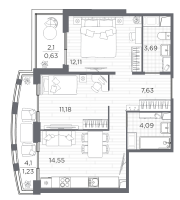 2 ккв № 106 Корп.: 6 , Секция 6.2  в ЖК Респект