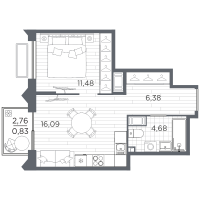 2 ккв (Евро) № 13 Корп.: 4 , Секция 4.1  в ЖК Респект