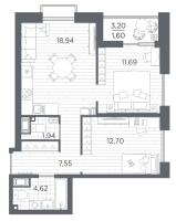 3 ккв (Евро) № 309 Корп.: 3 , Секция 3.2_6  в ЖК Респект