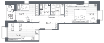 2 ккв № 780 Корп.: 3 , Секция 3.3_6  в ЖК Респект