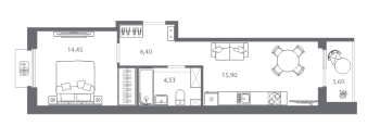 2 ккв (Евро) № 397 Корп.: 2 , Секция 2.2_6  в ЖК Респект
