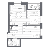 3 ккв (Евро) № 314 Корп.: 3 , Секция 3.2_6  в ЖК Респект