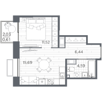 2 ккв (Евро) № 76 Корп.: 5 , Секция 5.1  в ЖК Респект