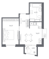 2 ккв (Евро) № 108 Корп.: 2 , Секция 2.2_1  в ЖК Респект