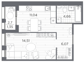 1 ккв № 4 Корп.: 6 , Секция 6.1  в ЖК Респект