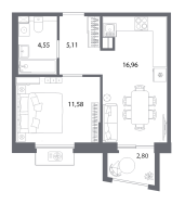 2 ккв (Евро) № 557 Корп.: 2 , Секция 2.3_2  в ЖК Респект