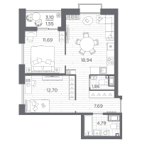 3 ккв (Евро) № 138 Корп.: 3 , Секция 3.2_3  в ЖК Респект