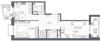 2 ккв № 778 Корп.: 3 , Секция 3.3_6  в ЖК Респект