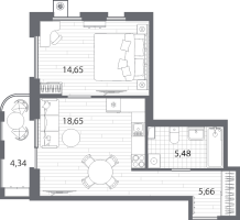 2 ккв (Евро) № 76 Корп.: 1 , Секция 1.2  в ЖК Респект
