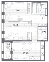 3 ккв (Евро) № 3 Корп.: 6 , Секция 6.1  в ЖК Респект