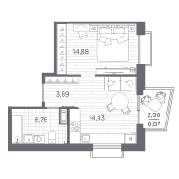 1 ккв № 441 Корп.: 3 , Секция 3.2_8  в ЖК Респект