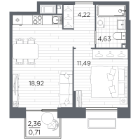 2 ккв (Евро) № 17 Корп.: 5 , Секция 5.1  в ЖК Респект