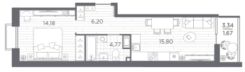 2 ккв (Евро) № 316 Корп.: 3 , Секция 3.2_6  в ЖК Респект