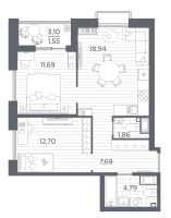 3 ккв (Евро) № 133 Корп.: 3 , Секция 3.2_3  в ЖК Респект