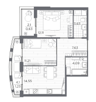 2 ккв № 34 Корп.: 6 , Секция 6.1  в ЖК Респект