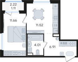 1 ккв № 32 Корп.: 1 , Секция 1  в ЖК Романовка