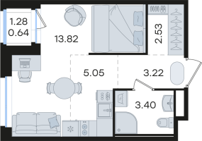 Студия № 5 Корп.: 1 , Секция 1  в ЖК Романовка
