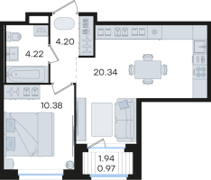 2 ккв (Евро) № 156 Корп.: 1 , Секция 2  в ЖК Романовка
