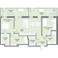 3 ккв (Евро) № 5 Корп.: А4 , Секция 1  в ЖК Рощино Residence