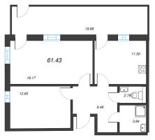 2 ккв № 3 Корп.: А6 , Секция 1  в ЖК Рощино Residence