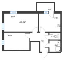 2 ккв № 38 Корп.: А8 , Секция 1  в ЖК Рощино Residence