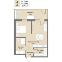 Студия № 4 Корп.: А7 , Секция 1  в ЖК Рощино Residence