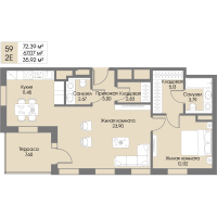 2 ккв № 59 Корп.: А8 , Секция 0  в ЖК Рощино Residence