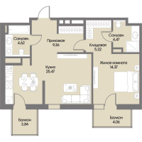 2 ккв (Евро) № 17 Корп.: А3 , Секция 1  в ЖК Рощино Residence