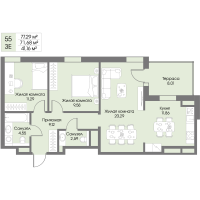 3 ккв (Евро) № 55 Корп.: А9 , Секция 1  в ЖК Рощино Residence