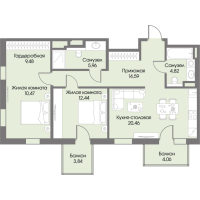 3 ккв (Евро) № 35 Корп.: А3 , Секция 1  в ЖК Рощино Residence