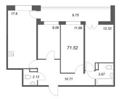 3 ккв № 12 Корп.: 1 , Секция 1  в ЖК Рождественский квартал