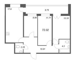 3 ккв № 1 Корп.: 1 , Секция 1  в ЖК Рождественский квартал
