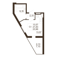 Студия № 196 Корп.: 1 , Секция 1  в ЖК Рубеж