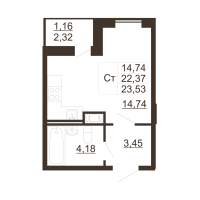 Студия № 115 Корп.: 1 , Секция 2  в ЖК Рубеж