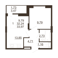 1 ккв № 143 Корп.: 1 , Секция 2  в ЖК Рубеж