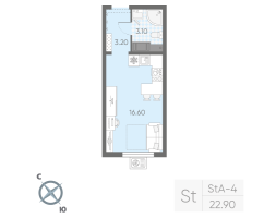 Студия № 202 Дом: 128.1 Корп.: 20 , Секция 2  в ЖК Ручьи
