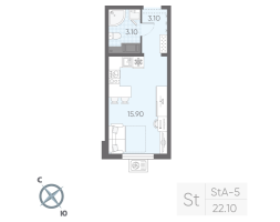 Студия № 169 Дом: 128.2 Корп.: 19 , Секция 2  в ЖК Ручьи