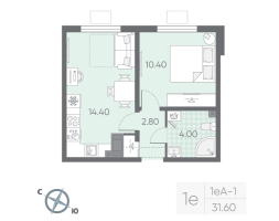 1 ккв № 17 Дом: 147.2 Корп.: 11 , Секция 1  в ЖК Ручьи