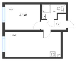 2 ккв (Евро) № 5 Дом: 127.1 Корп.: 22 , Секция 1  в ЖК Ручьи