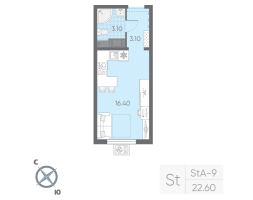 Студия № 355 Дом: 128.1 Корп.: 20 , Секция 3  в ЖК Ручьи