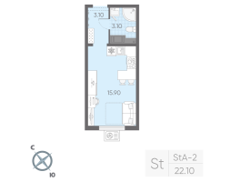Студия № 10 Дом: 128.2 Корп.: 19 , Секция 1  в ЖК Ручьи