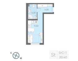 Студия № 1 Дом: 147.2 Корп.: 11 , Секция 1  в ЖК Ручьи