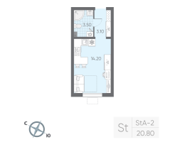 Студия № 4 Дом: 147.2 Корп.: 11 , Секция 1  в ЖК Ручьи