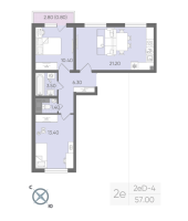 3 ккв (Евро) № 443 Дом: 134.1 Корп.: 17 , Секция 3  в ЖК Ручьи
