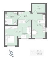 1 ккв № 328 Дом: 134.1 Корп.: 17 , Секция 3  в ЖК Ручьи