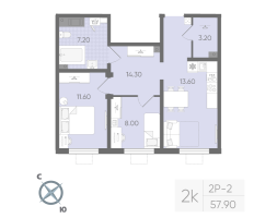 2 ккв № 179 Дом: 134.1 Корп.: 17 , Секция 2  в ЖК Ручьи