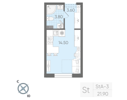 Студия № 8 Корп.: 15 , Секция 1  в ЖК Ручьи