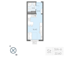 Студия № 196 Дом: 128.1 Корп.: 20 , Секция 2  в ЖК Ручьи